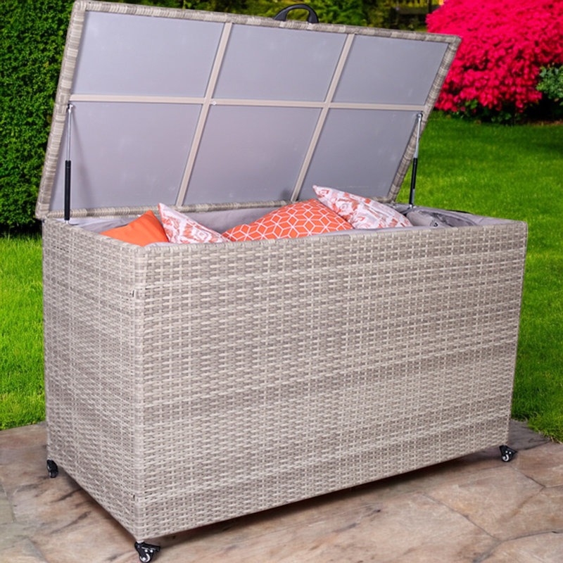 Ebern Designs 157cm W 826L Wicker Deck Box with Wheels, Beige