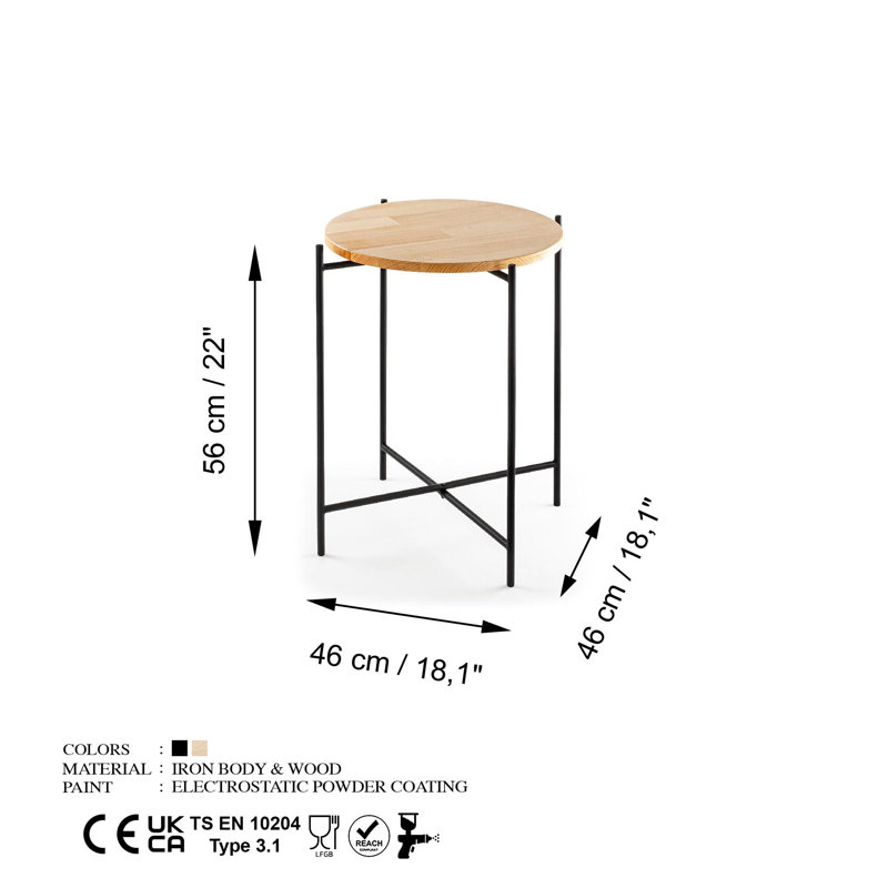 Modern Coffee Table with Metal Frame, Black & Natural Finish, 18.1 x 22.0 x 18.1 inches | 100% Solid Wood Construction, 5.2 lbs | Stylish & Durable Design, Perfect for Industrial & Contemporary Living Spaces