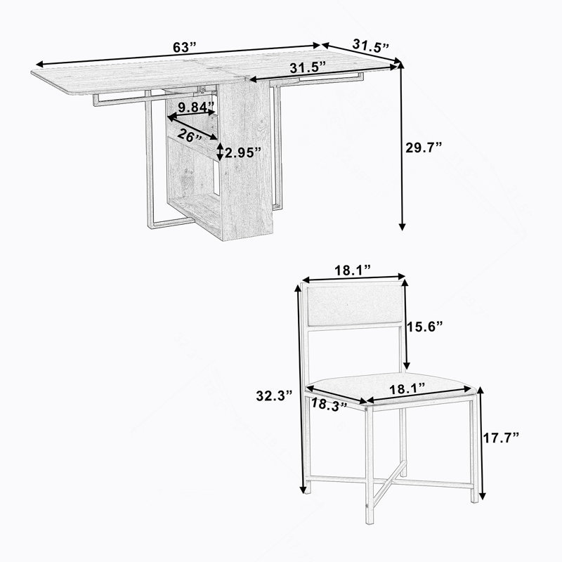 Ensemble de table de salle à manger pratique et élégant avec chaises pliantes et support de rangement, idéal pour une utilisation quotidienne et les rassemblements