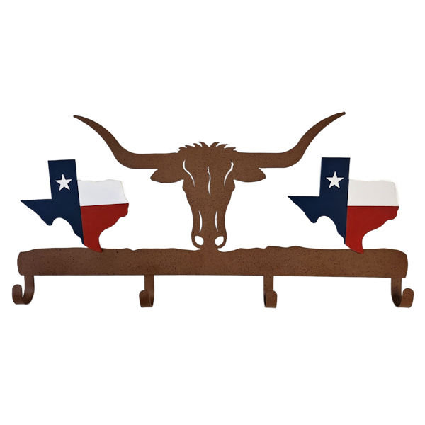 METAL LONGHORN TEXAS MAP HOOKS, 20"X1.5"X10"
