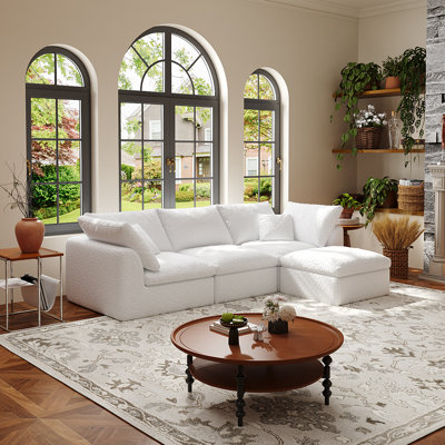 108.2" W 4 - Piece L Shape Upholstered Sectional Sofa Oversized 4-Seater Modular Sofa With Ottomans    