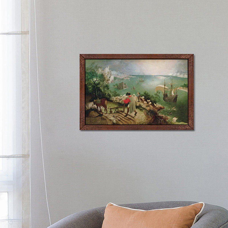 Landscape With The Fall Of Icarus, C.1555 by Pieter Bruegel - Painting on Canvas, 101.6 cm H x 66.04 cm W, Brown Framed