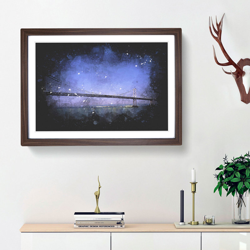 San Francisco Oakland Bay Bridge - Picture Frame Graphic Art, Walnut Framed, 24cm H x 33cm W x 2cm D