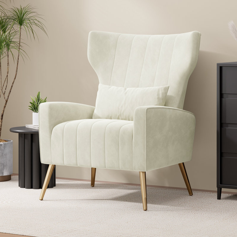 Velvet Wingback Chair, Beige