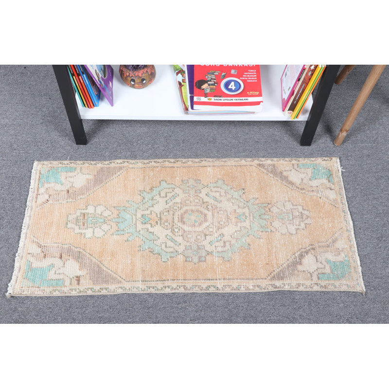 Vintage Small Turkish Rug With Pastel Tones Ideal As A Unique Bohemian Handmade Wool Entryway Mat For Home Decor Accent
