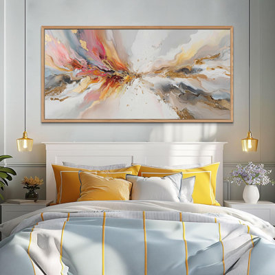  Large Framed Large Abstract Canvas Wall Art - Vibrant Modern Painting for Living Room Wall Decor, Elegant Swirl Picture with Earth Tones and Jewel Accents, Pine Frame, 28×58 inches