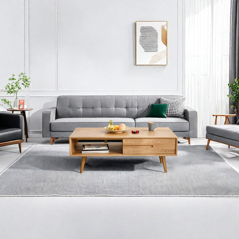 Solid Oak Coffee Table with Open Storage