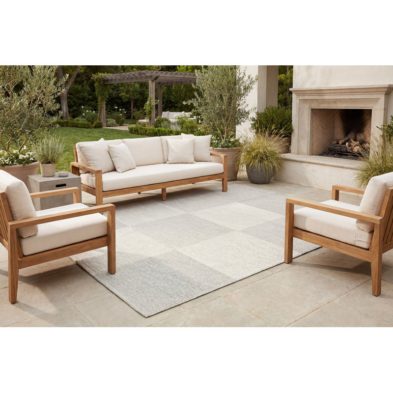 Tapis intérieur / extérieur gris / crème Schwartz, Rectangle 6 pi 7 po x 9 pi 6 po