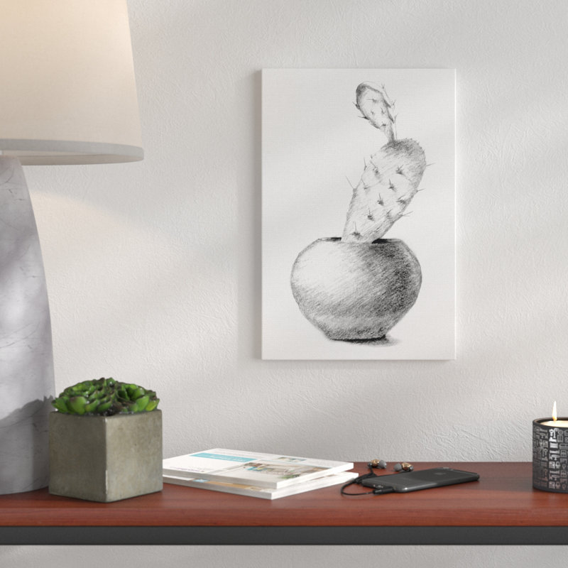 « cactus graphite drawing », reproduction de dessin, H 20 po x l 16 po x P 1,5 po, Toile