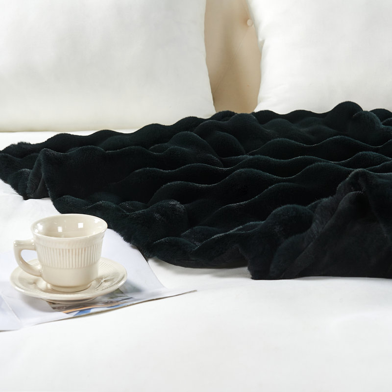 Bubble Faux Fur Throw Blanket, Black, 60" W x 70" L