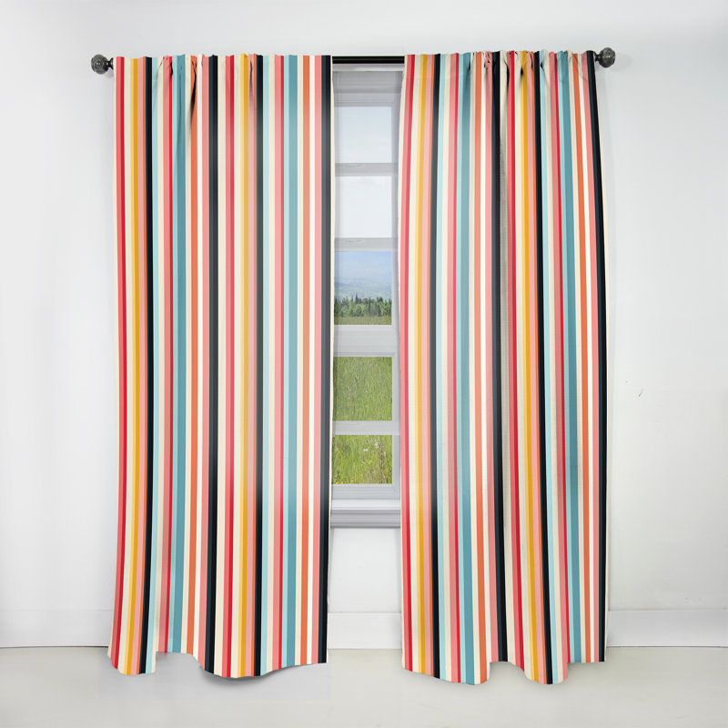 Rideau obscurcissant rayé rose et bleu Nostalgia I - 1 panneaux, L 52 po x L 95 po