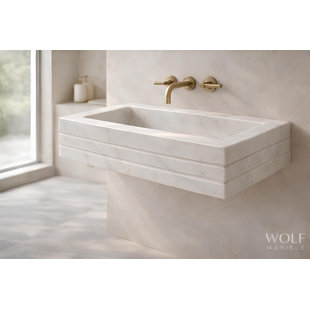 Handmade White Marble Sink - Ribbed Vanity Basin, Custom Size - 16 in x 14 in x 6 in