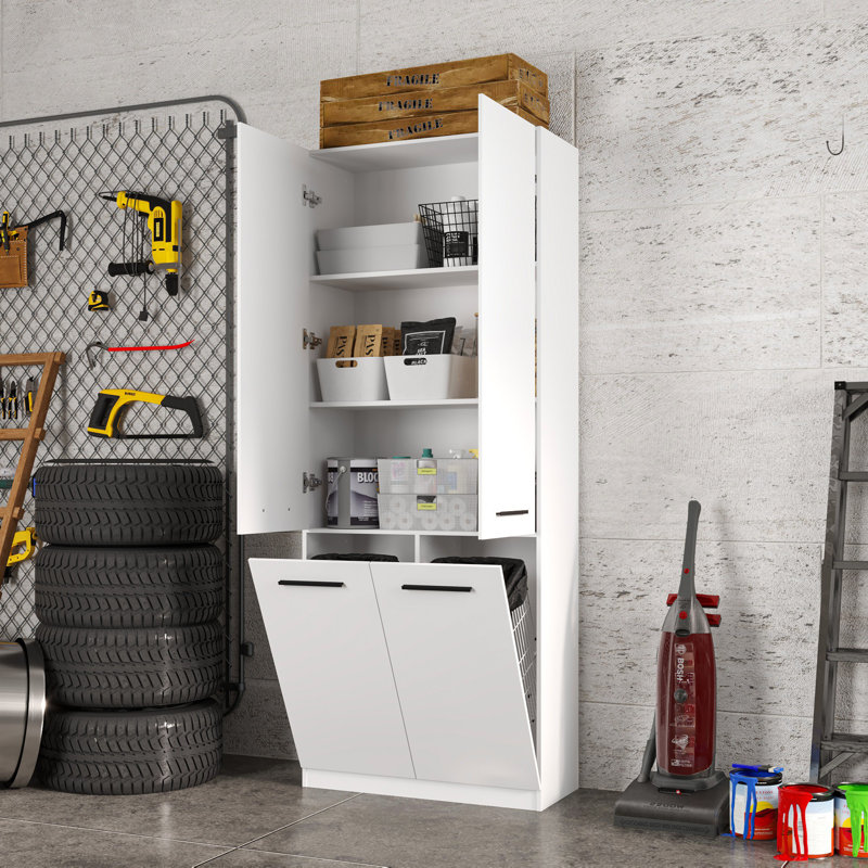 Armoire de garage 4 portes avec 2 paniers à linge