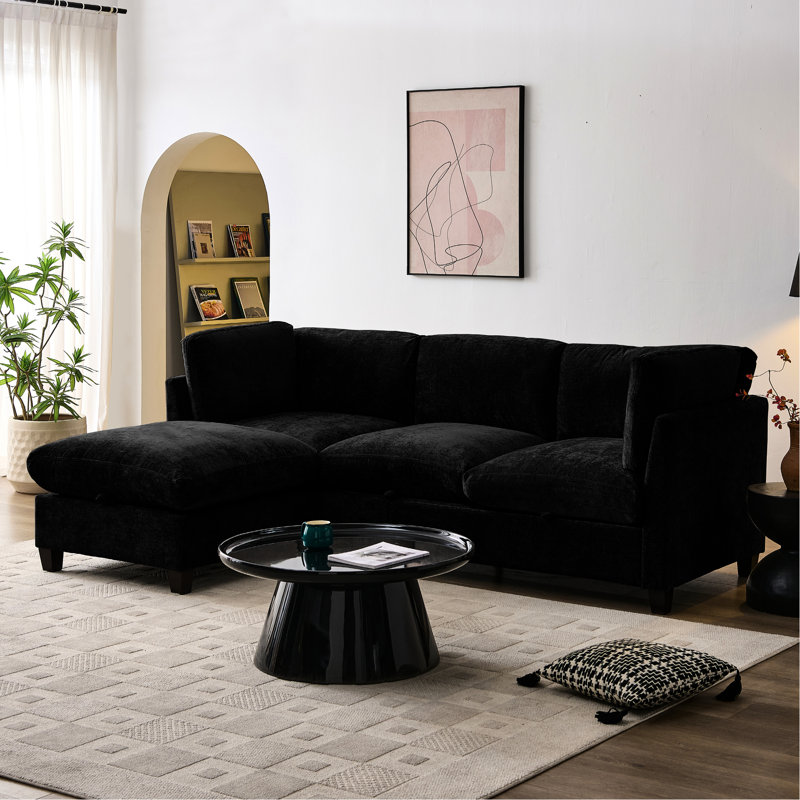 96.5" Soft Chenille Upholstered, 3 - Seater Sectional , , Relieving Cushion Design, Solid Wood Frame, Storage Under Seats Couch For Living Room, With One Upholstered In Chenille, Pocket Spring And
