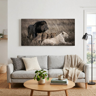 Lion Family Canvas Wall Art Oil Painting Print Set Of 1