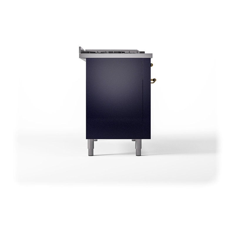 ILVE Nostalgie II Noblesse 48 in Dual Fuel Range, 5 Burner, Griddle, Frenchtop, Midnight Blue/Brass, Natural Gas