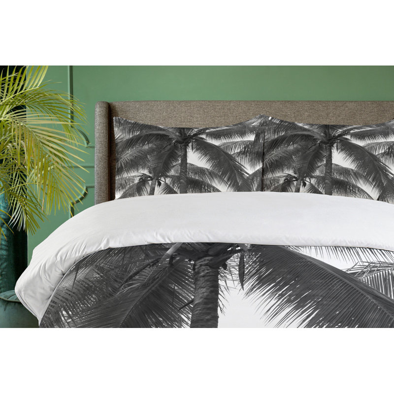 Black and White Palm Tree Microfiber Queen Duvet Cover Set