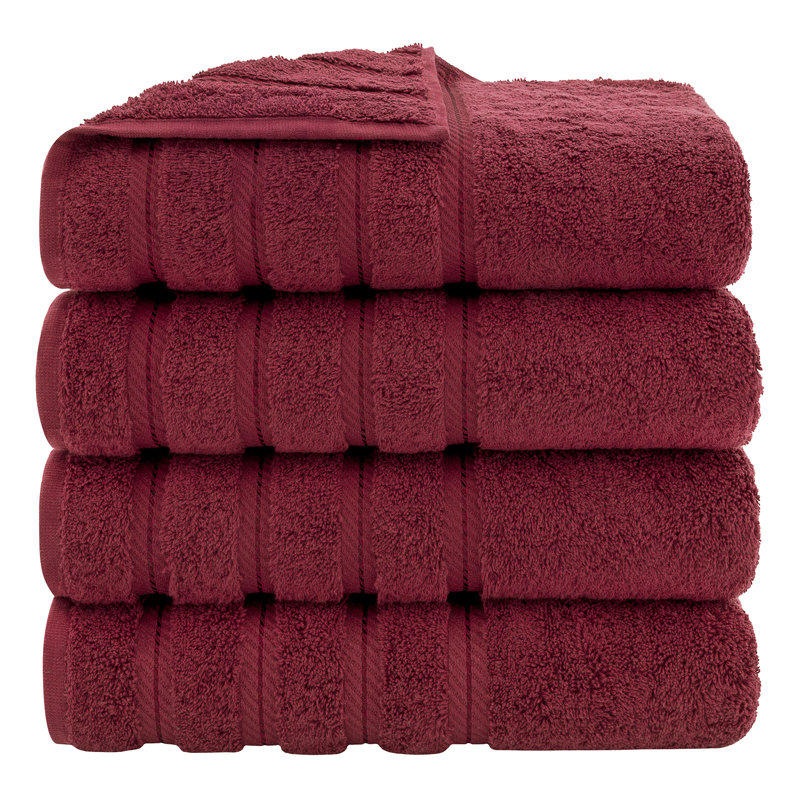 Edison 100% Turkish Cotton Quick-Drying Bath Towels (Set of 4), Burgundy Red