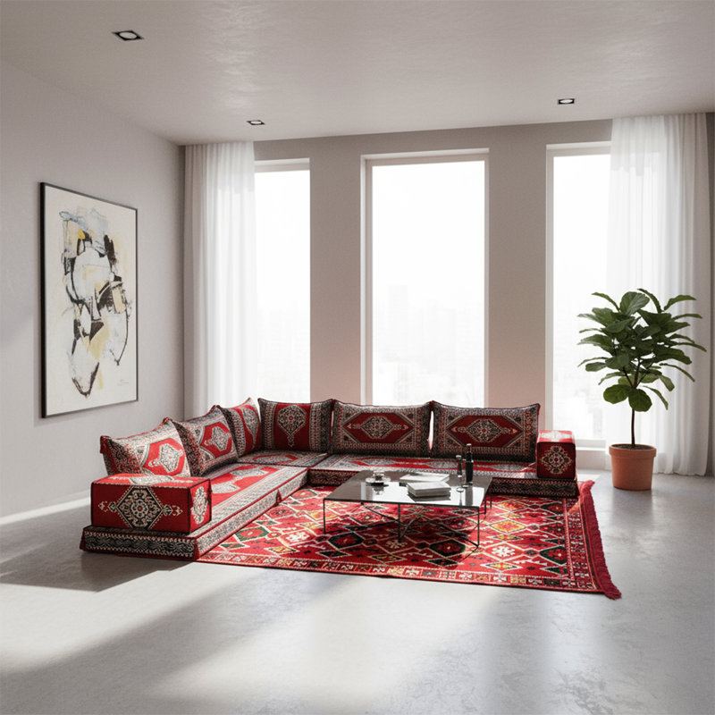 Ensemble de sièges de plancher Boho Spice Tone avec coussins de dossier moelleux