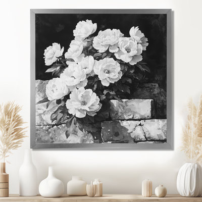 Monochromes pivoines sur le rocher II - pivoines, art mural