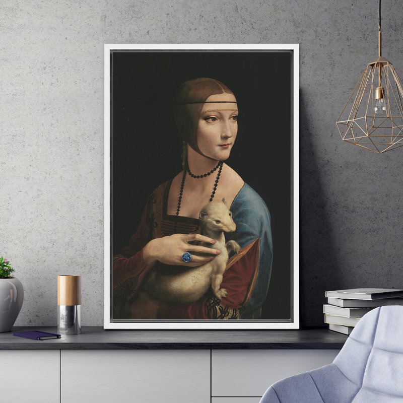 «Lady Ermine Classic Portrait», Cadre flottant blanc, H 24 po x l 16 po
