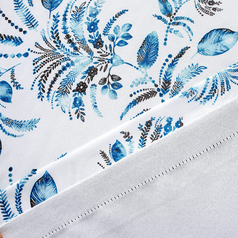 Navy Gray Floral Rod Pocket Thermal Insulated Valance