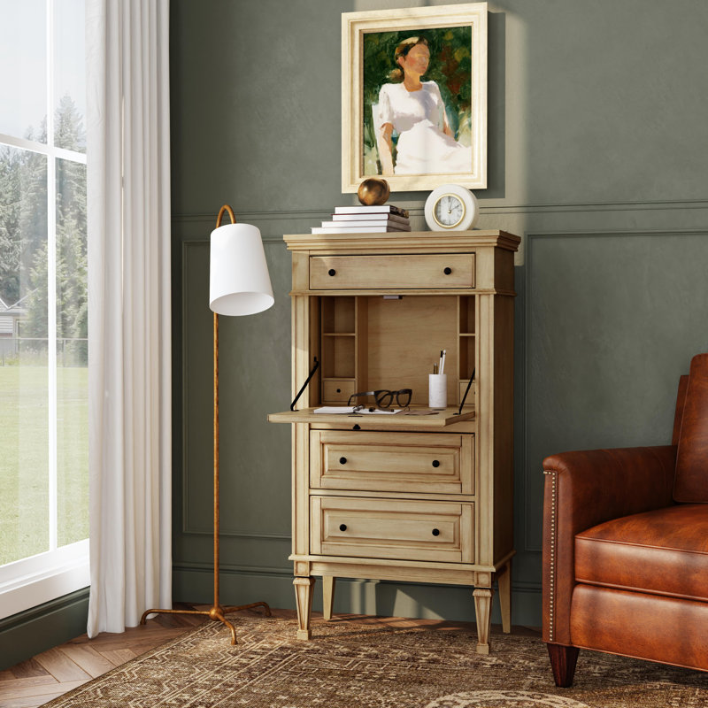 Valmont 1-Door Mirrored Accent Cabinet , Antique Beige