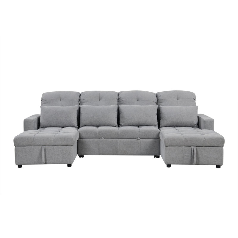 Canapé-lit modulaire surdimensionné en U de 110,2 po avec canapé-lit modulaire polyvalent avec méridiennes de rangement doubles et deux ports USB pour le salon, gris