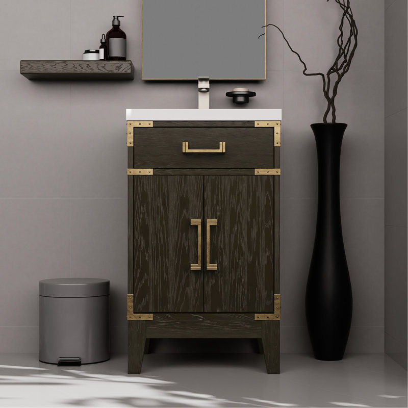 Meuble-lavabo en chêne brun avec dessus en acrylique scellé D Miroir - pièce de comptoir décorative fabriquée à la main