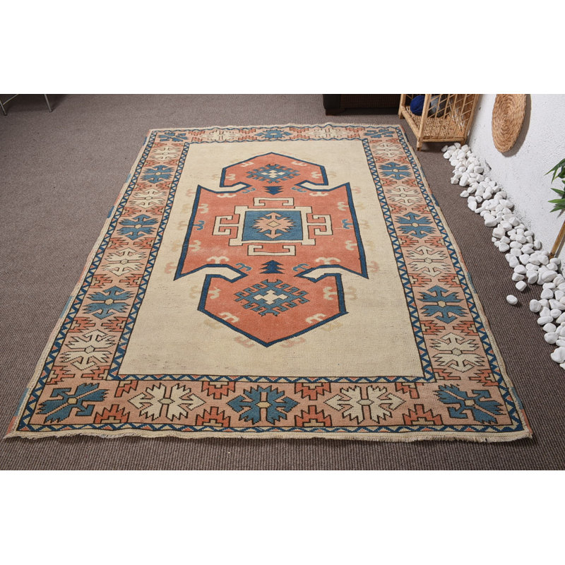 Tapis Cool, tapis rétro, tapis bohème, tapis turc, tapis de 5,5 x 7,2 pi, tapis modernes, tapis orientaux beiges