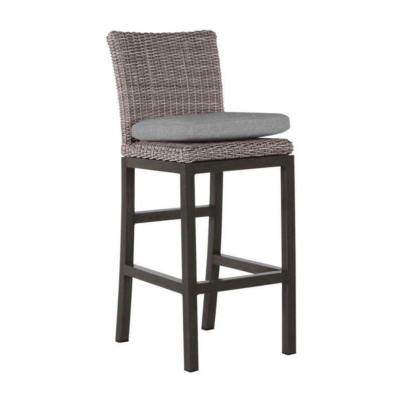 Rustic 30.5" Patio Bar Stool with Cushion, No Welt, Oyster, Verona Fossil