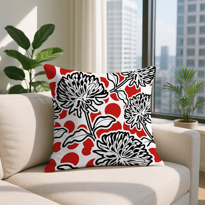 Oreiller carré réversible intérieur / extérieur Jae, Carré 15 po, Rouge