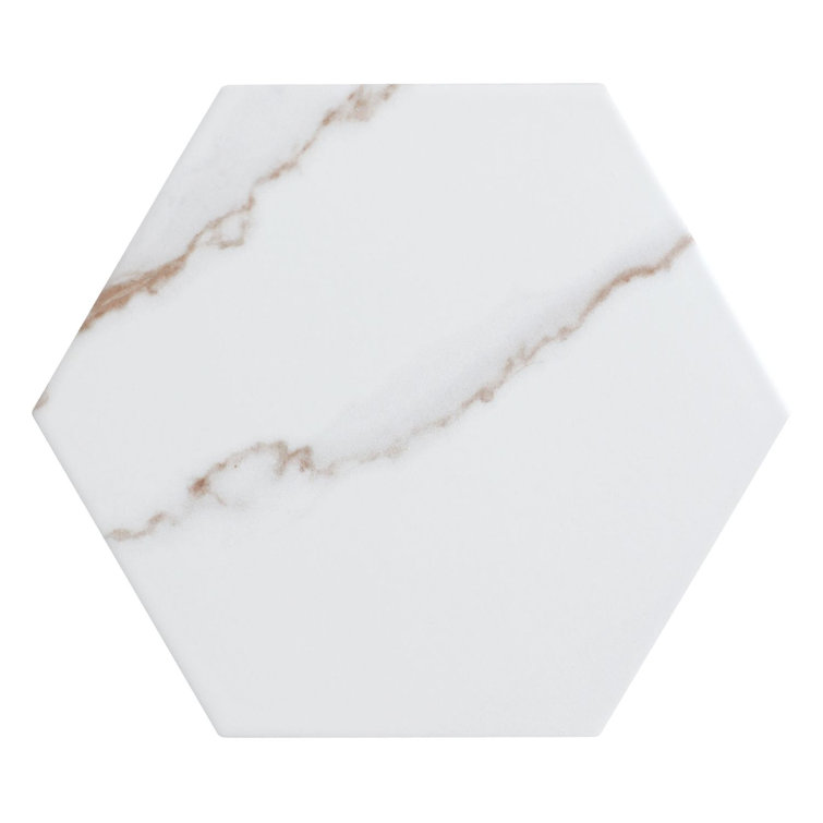 Porlan 8-in. x 9-in. Hexagon Marble Look Matte Porcelain Wall & Floor Tile