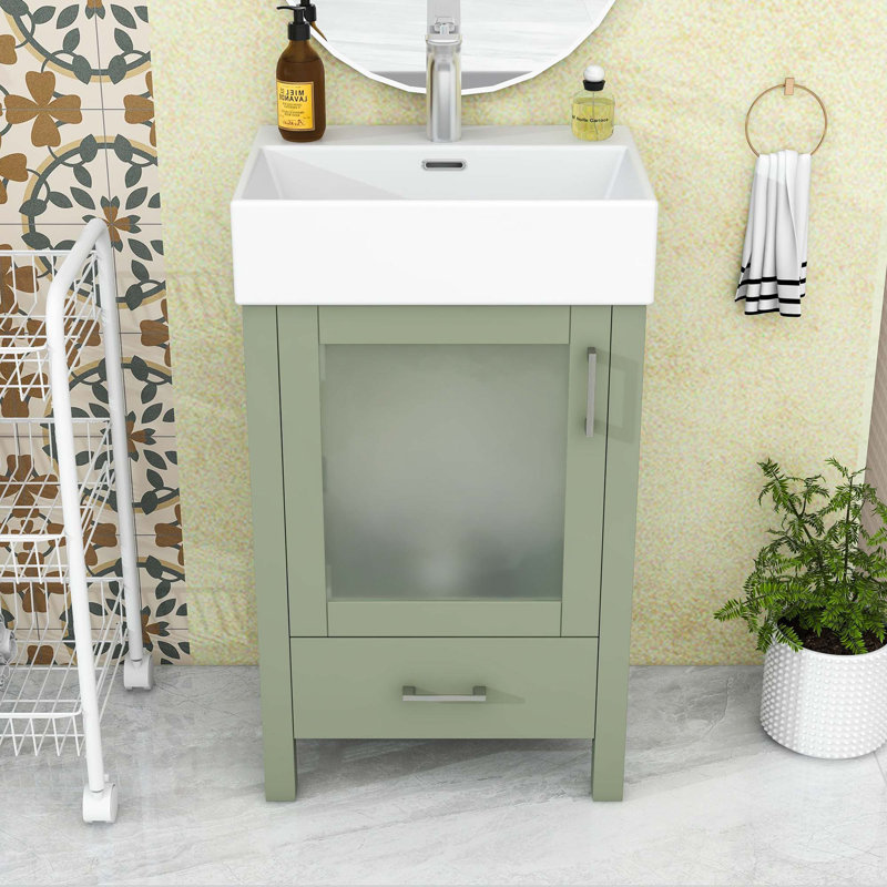 Meuble-lavabo de salle de bain avec lavabo et tiroirs, Vert