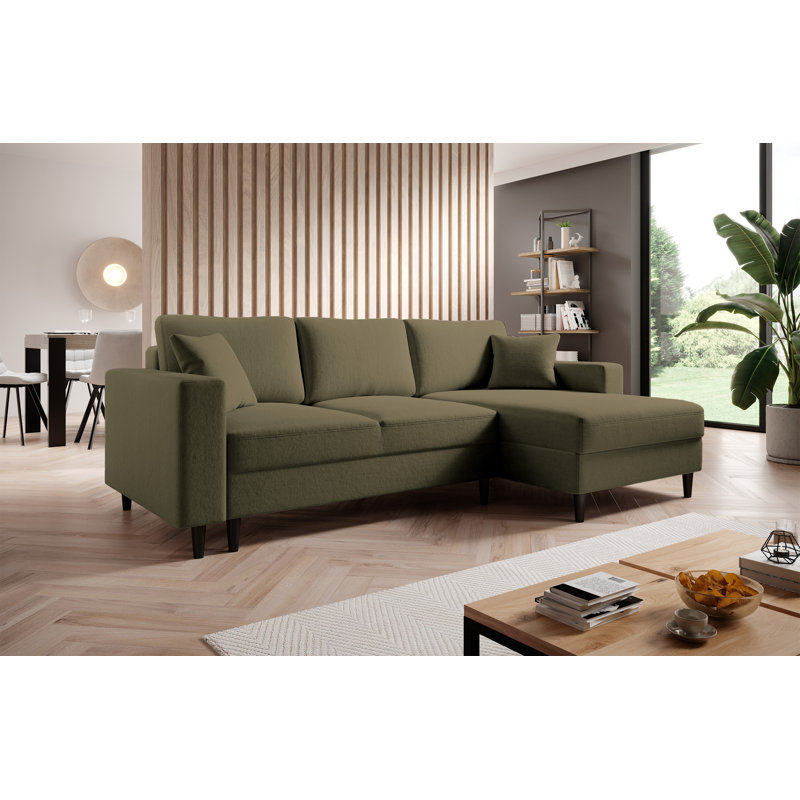 Ajten 3 Seater Velvet Sofa Bed, Right Hand Facing, Olive