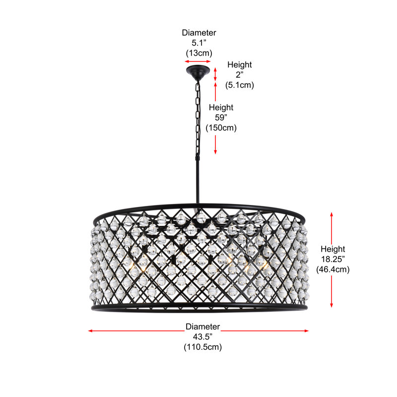 Lustre cylindrique unique à 10 lumières avec détails en cristal Swinney, Brun moka