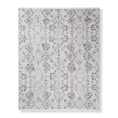 Wool Floral Area Rug in Gray