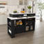 Îlot de cuisine avec table extensible et rotative, panneau de fibres à densité moyenne avec placage de marbre au design rétro, 4 tiroirs et armoires à portes en verre avec prise intégrée, poste de salle à manger extensible pour 2 à 4 personnes-129238676