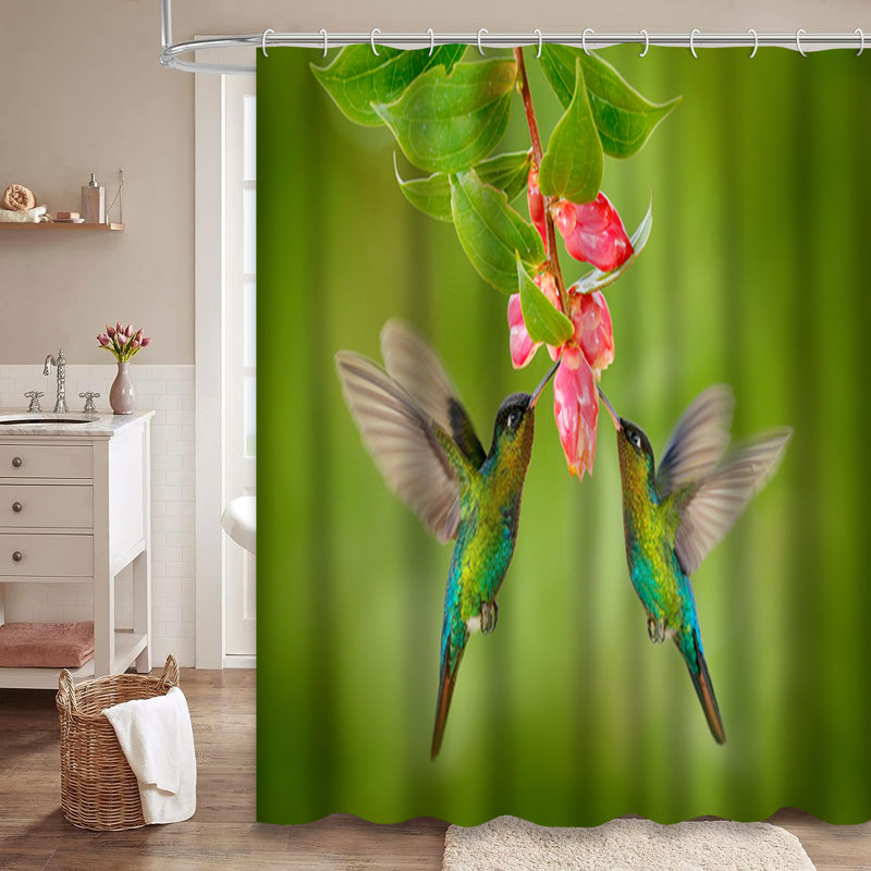 Rideau de douche avec 12 crochets Hummingbirds, L 72 po x l 78 po