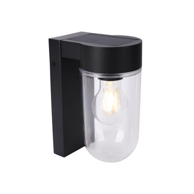 Outdoor Solar Aluminum Motion Sensor Wall Sconce With Edison Bulb & Carbon Trim