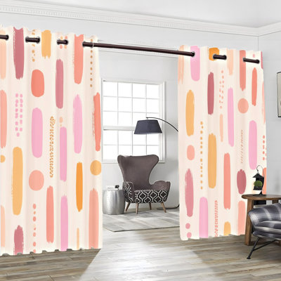 2PCS Grommet Blackout Curtains, Abstract Brush Stroke Pink Orange Yellow Paint Splatter Printed Drapes, Thermal Insulated Noise Reducing Privacy Protection Window Curtains for Bedroom Living Room Indoor Home Decor