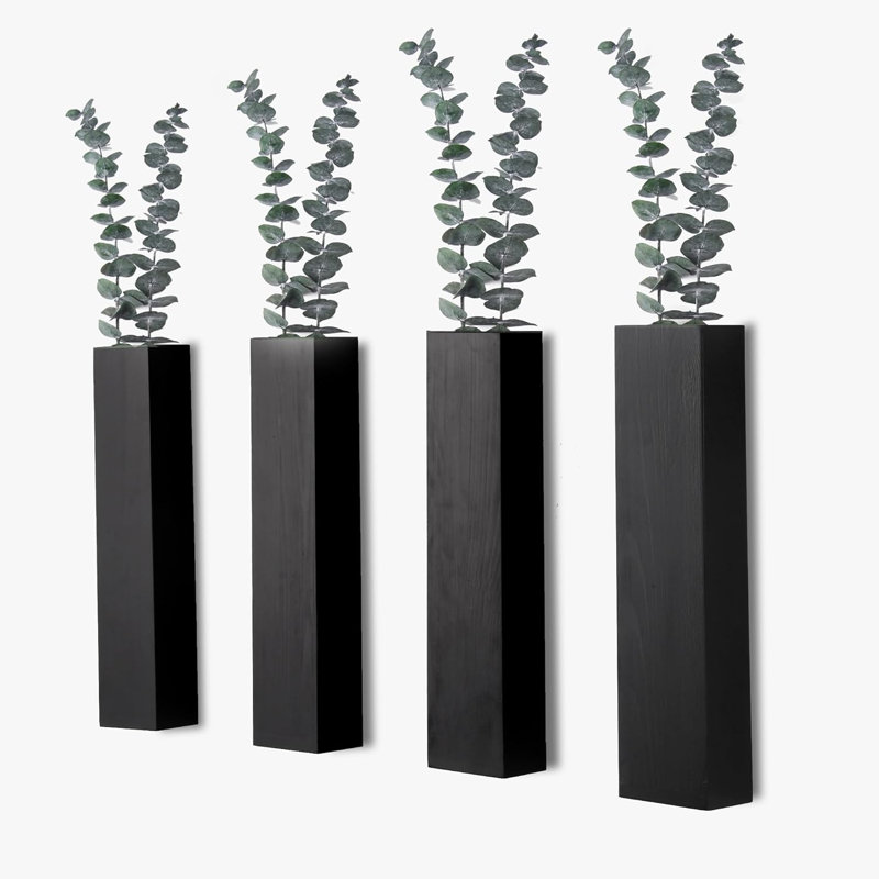 Vase mural en bois Karelie, Noir, H 11,8 po x l 2,7 po x P 1,73 po