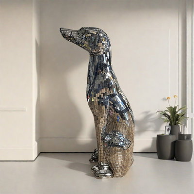 Statue de lévrier en mosaïque en miroir - décor de luxe fabriqué à la main