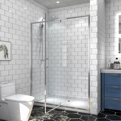 54"W x 71"H Pivot Glass Shower Door,Pivot Sliding Shower Door with 1/4"(6mm) Clear SGCC Tempered Glass,Chrome Finish Shower Door,Reversible Installation