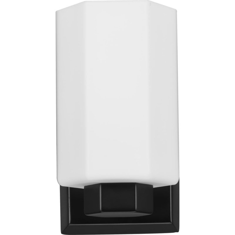Estrada Matte Black Steel Vanity Light with Opal Glass Shade