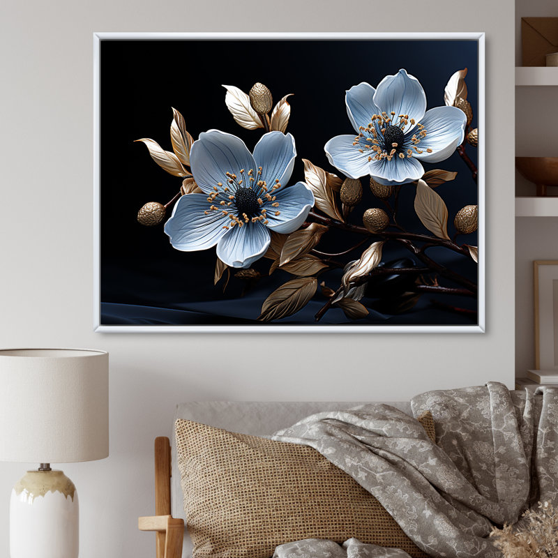 Cornouiller noir Reverie III sur toile, H 30 po x l 40 po x P 1,5 po, Cadre flottant blanc