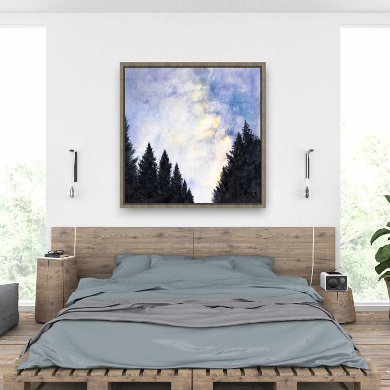 Ciel étoilé dans la forêt - Arbres, toile encadrée bleue | Décoration intérieure