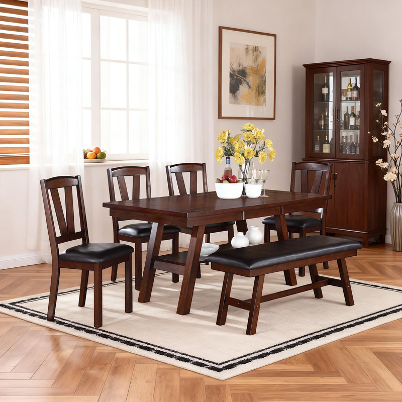 Table de salle à manger rustique en bois d'acacia de 66 pouces avec tablette inférieure, grande table de cuisine de ferme en brun