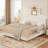 King Size Bed Frame with Lift Up Storage, Corduroy Upholstered Platform Bed with Wingback Headboard, Solid Wooden Slats, No Box Spring Needed, Hydraulic Support, White-2035002008-2035002012