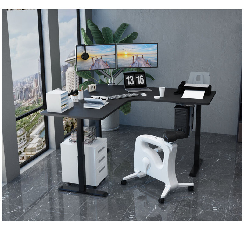 Adjustable L-Shaped Metal Base Writing Desk, Black/Black